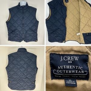 J.Crew Authentic Outerwear Quilted Vest XL Navy Blue Tan Lining